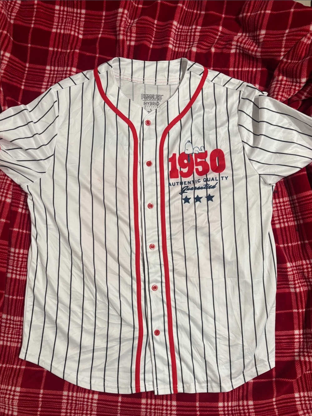 Peanuts hybrid apps White Pinstripe Button-Up baseball Jersey